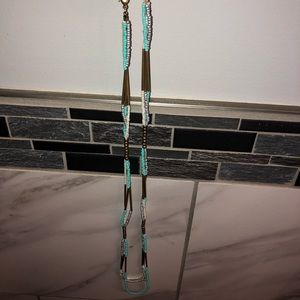 Turquoise, gold, and silver long necklace
